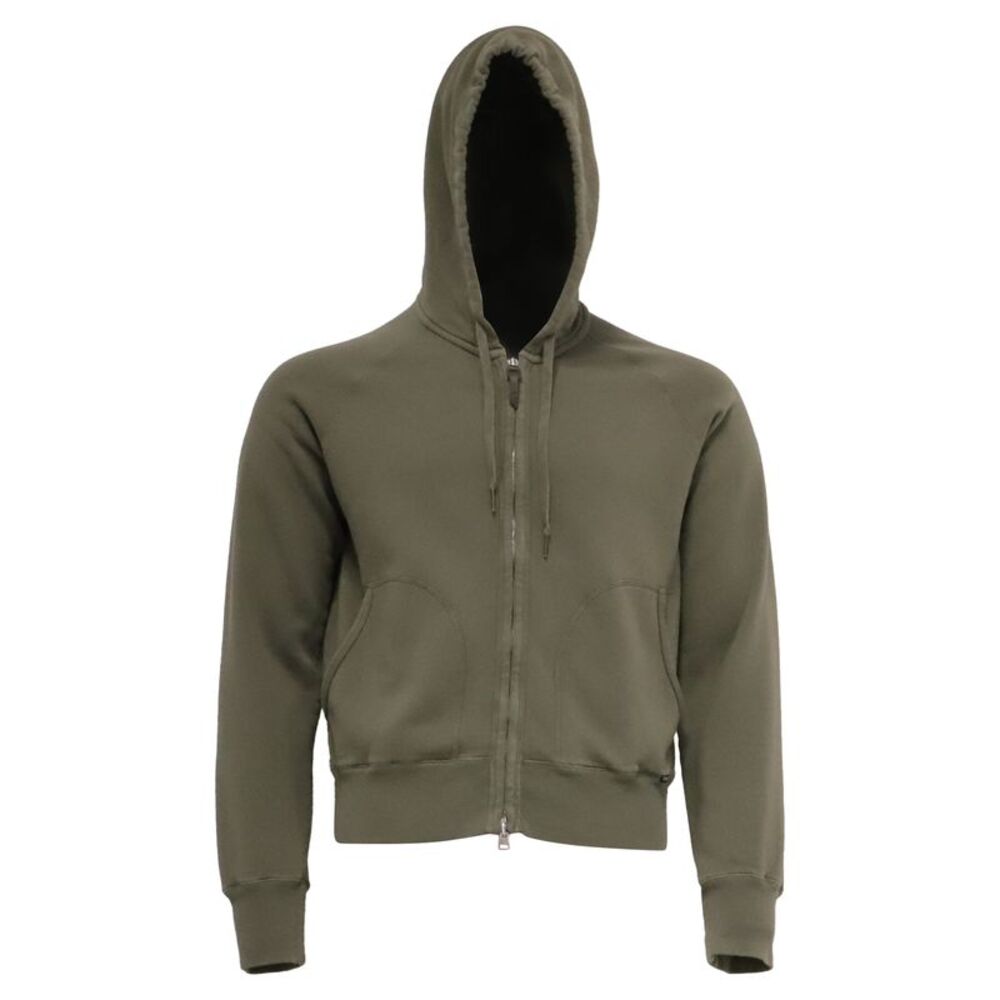 Tom Ford Garment-Dyed Jersey Zip-Up Hoodie in Olive Green Cotton